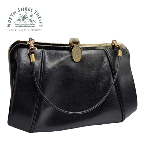 Vintage Mellow Manufactured Leather Metal Clasp Black Clutch Purse - Picture 4 of 13